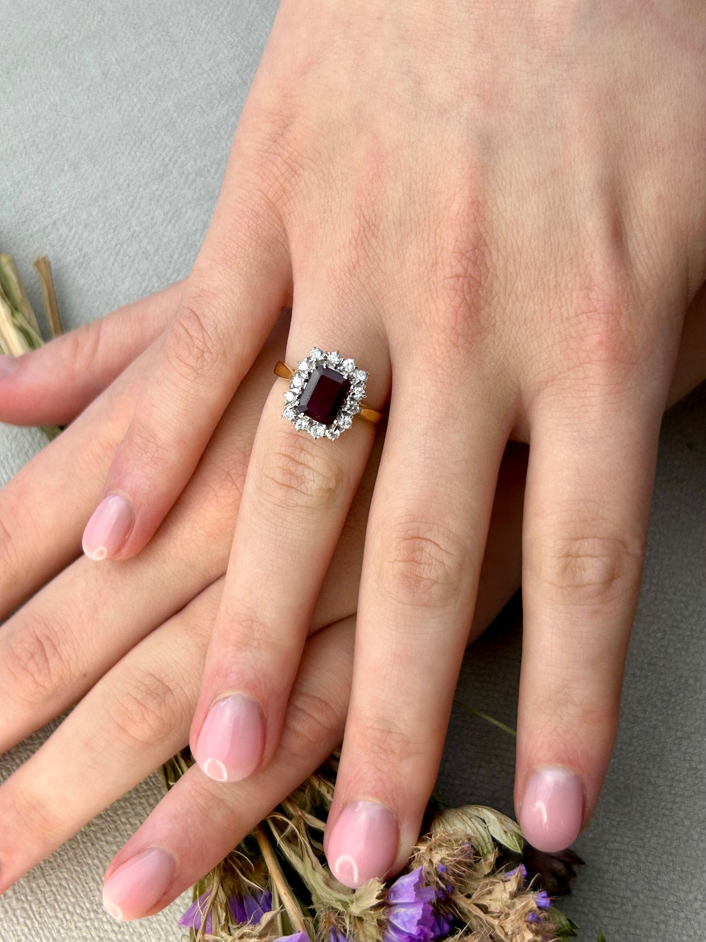 18ct Gold Ruby and Diamond Cluster Ring.