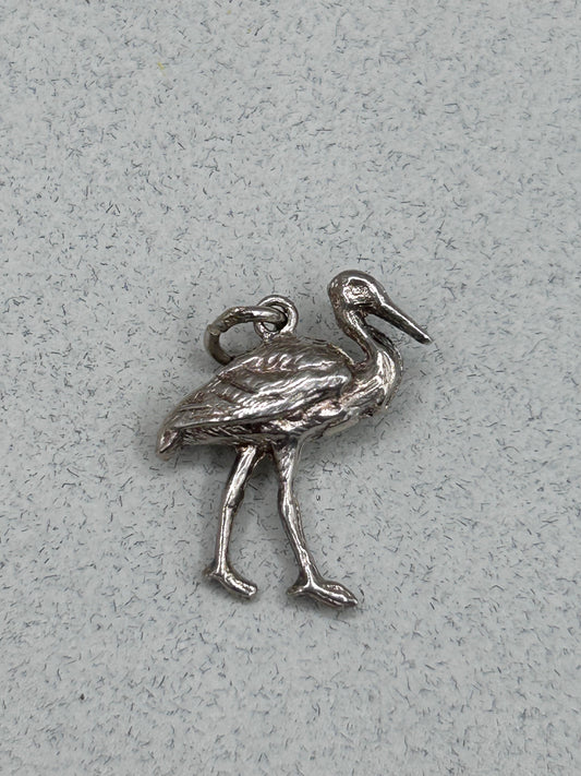 Vintage Silver Charm Stork