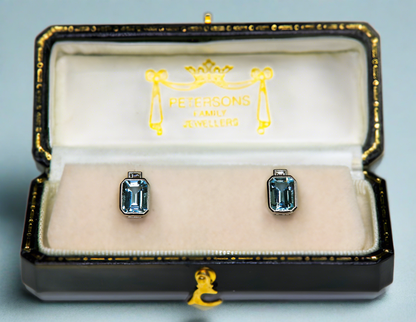 18ct White Gold, Aquamarine & Diamond Stud Earrings