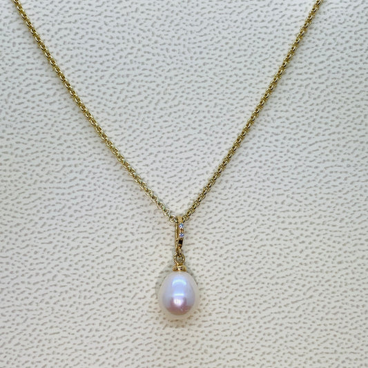 Yellow Gold Pearl and Diamond Pendant