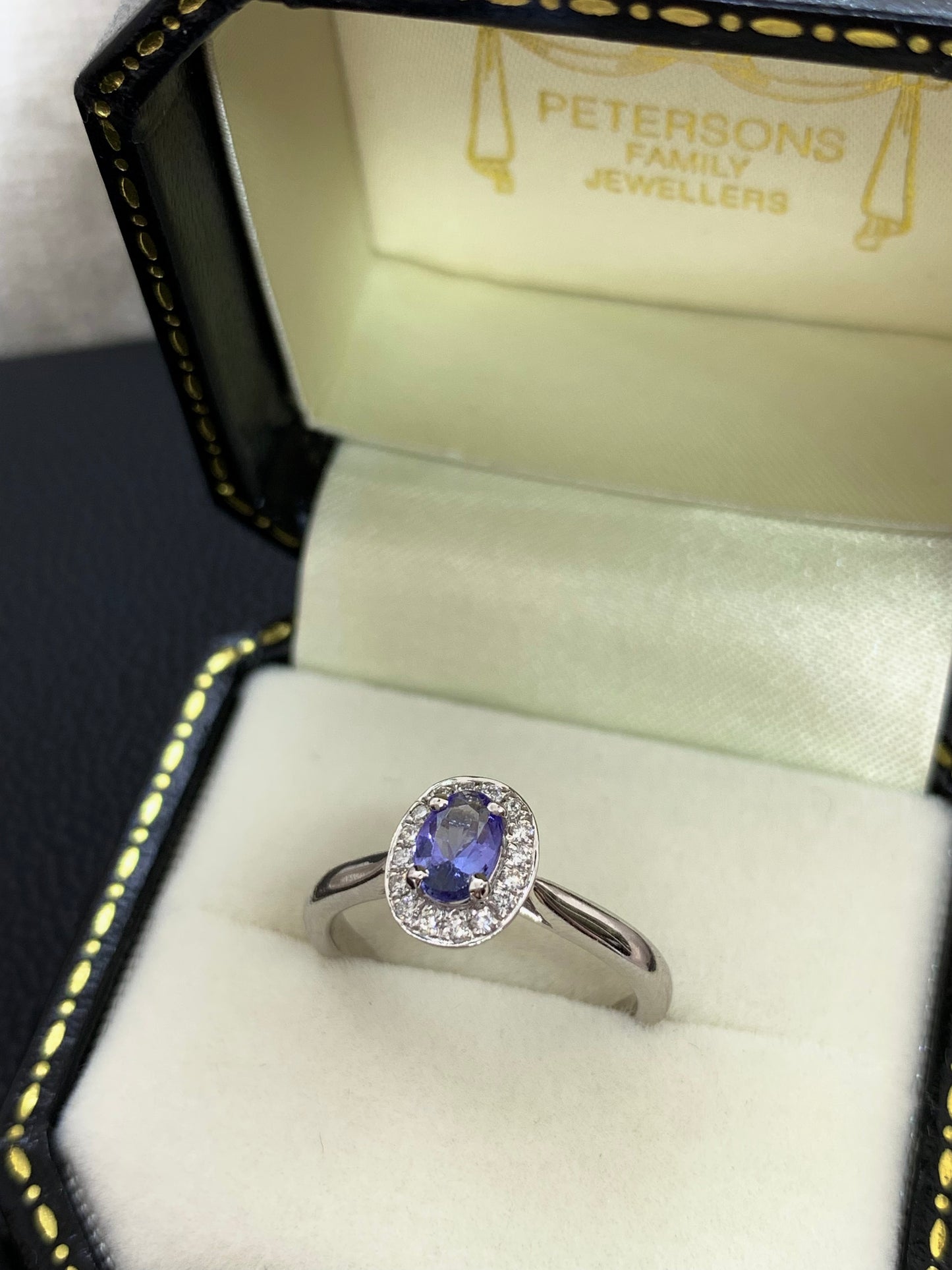 18ct White Gold Tanzanite and Diamond Cluster Ring