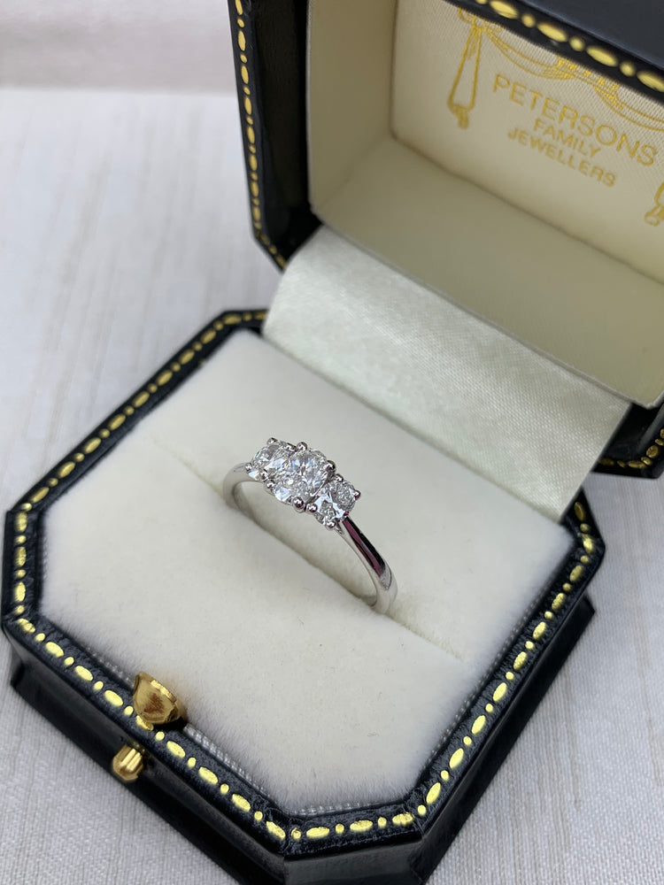 Platinum Oval Diamond Three Stone Ring.