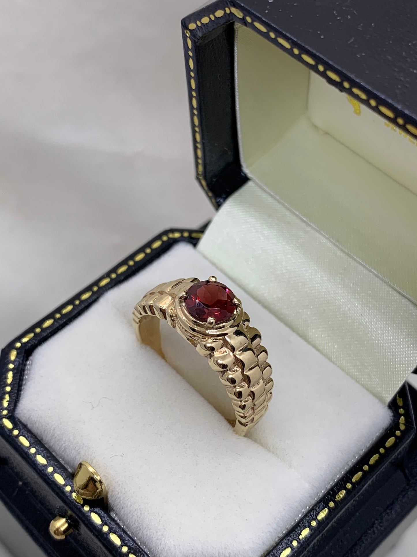 Gents Garnet Ring - Rolex Style